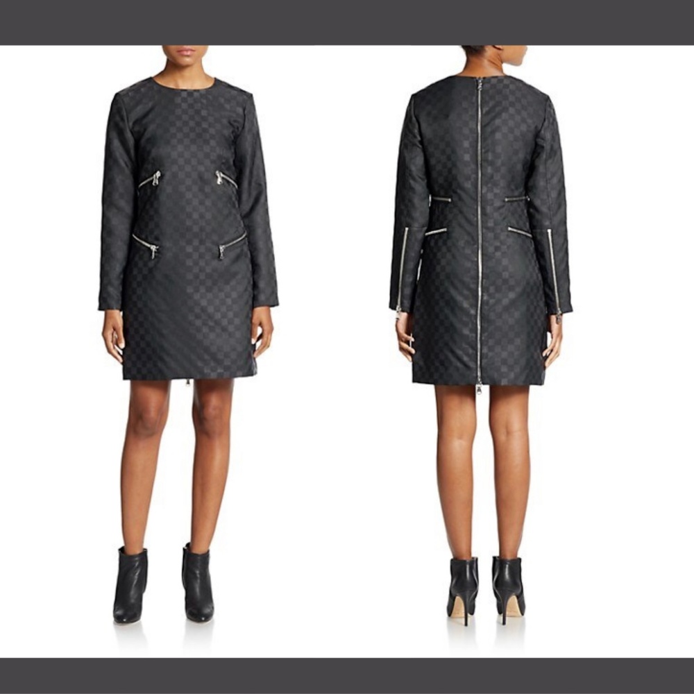 EUC $788 Marc by Marc Jacobs Zip Detail Check Shift Dress Black [SZ 0 2 XS‎ ]
